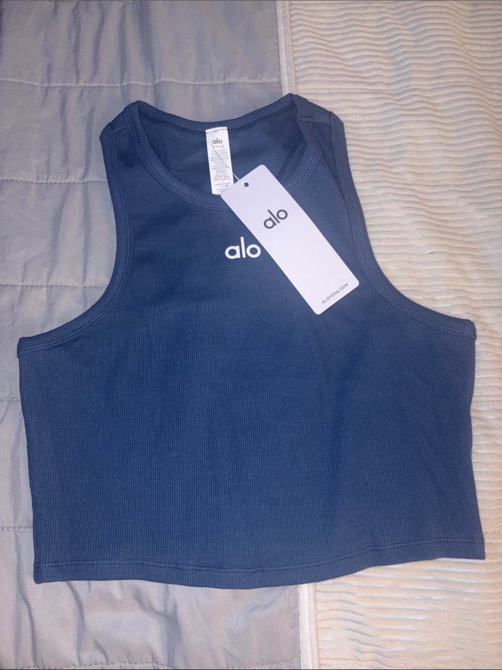 ALO Yoga Navy Ribbed Cropped Tank Top